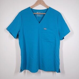 Figs Catarina Scrub Top Women XL Blue Medical V Neck Pocket Workwear